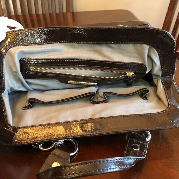 ELLIOTT LUCCA - "Helena" Quilted Brown Patent Cow Leather Satchel/Shoulder Bag - Picture 10 of 16